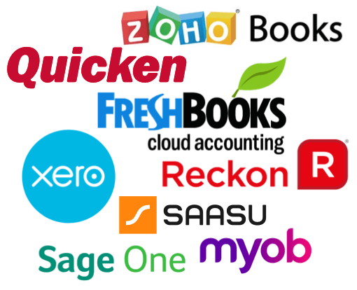 Accounting software logos that todo.vu time tracking and billing can work with.