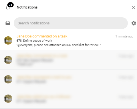 A screenshot of push notifications in todo.vu showing users discussing ISO 27001 on a task.