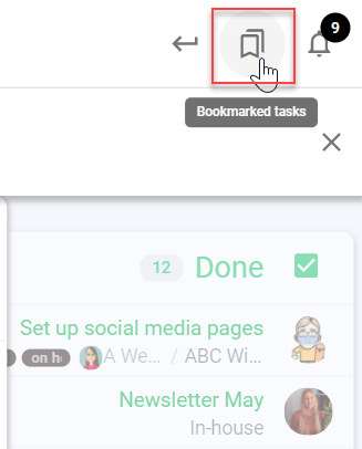 A screenshot of todo.vu's Kanban-Style Task Dashboard, indicating where a user can navigate to filter the dashboard to display their bookmarked tasks only.