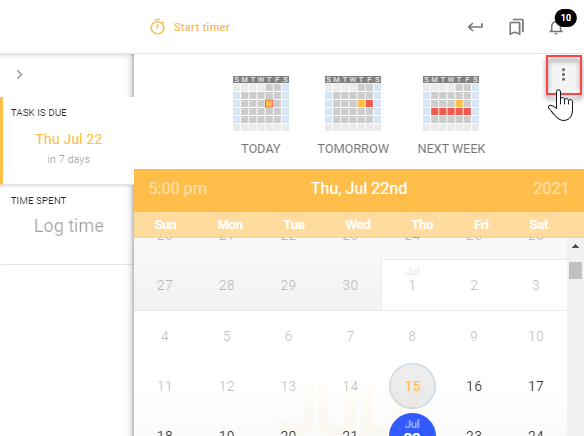 A screenshot in todo.vu demonstrating where a User can add due dates when creating a new task in todo.vu.