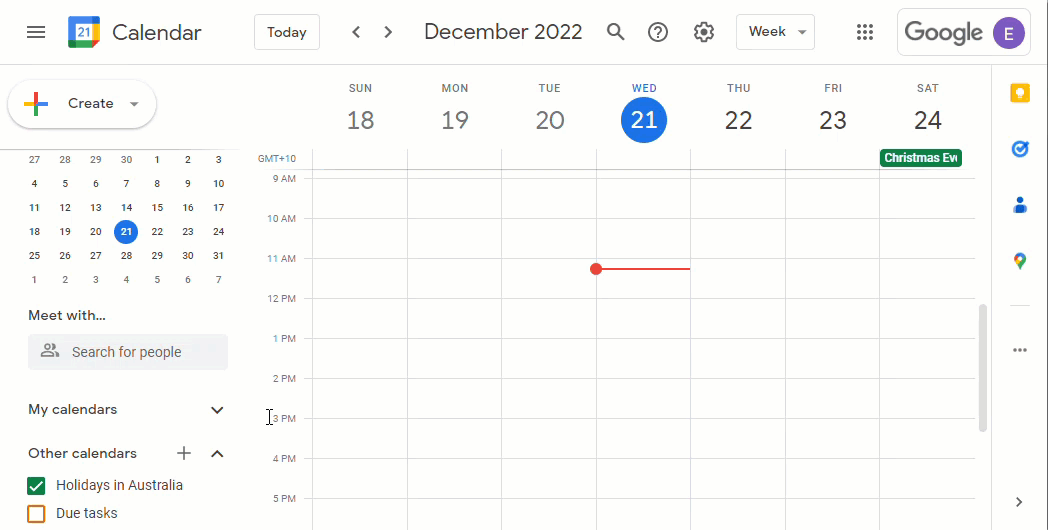 An animated GIF of Google Calendar, demonstrating how a User can see due tasks from todo.vu pulled through on their Google Calendar.