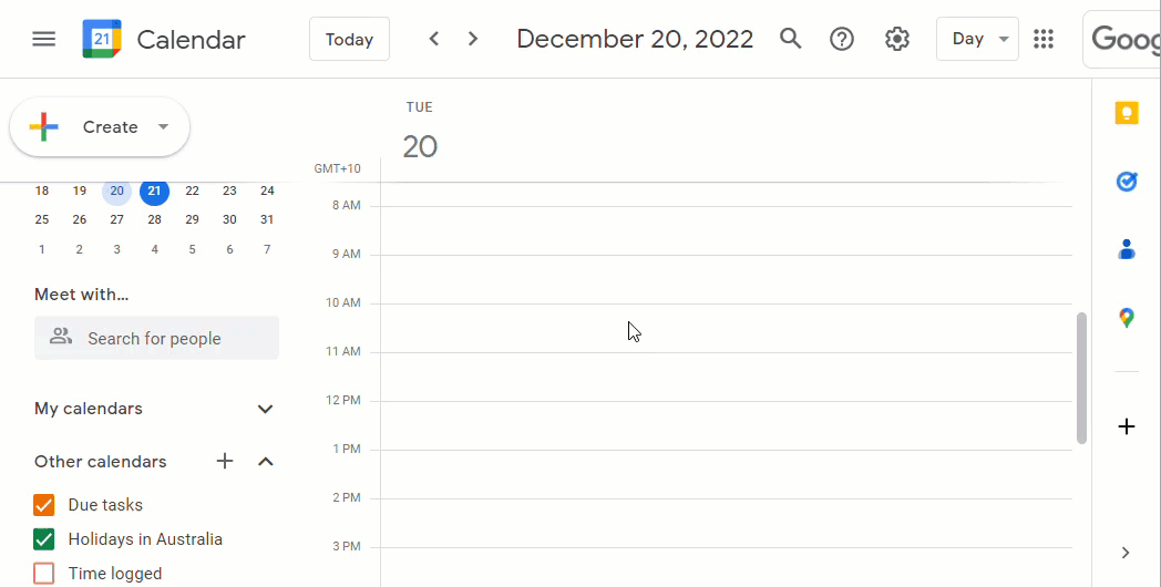 An animated GIF of Google Calendar, demonstrating how todo.vu time tracking data can flow through from todo.vu to Google Calendar.